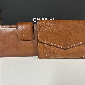 #51 Fossil Brown Leather Wallet Set